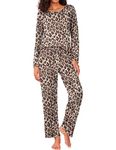 Ekouaer Womens Pajama Sets 2 Piece Pjs Sleepwear Soft Comfy Loungewear Long Sleeve Pullover Top and Pants Leopard M