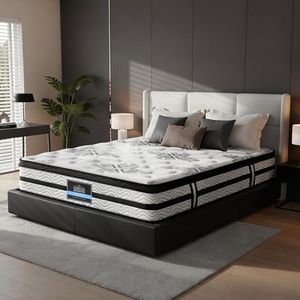 Giselle Bedding Queen Mattress Bed Mattresses Innerspring Foam 34cm Thickness, with 5-Zone Pocket Spring System and Breathable Euro Top, 5Yrs Warranty, Medium Firm, White + Greywith Vacuum Packed