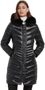 Molemsx Down Coat For Women, Heavyweight Women’s Winter Coat,Woman's Down Puffer, Warm, Mid-Length, Cargo Pockets, Faux Fur Hood,Women's Warm Winter Parka Down Coats Brilliant Black X-Large