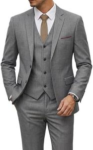 YND Men's Slim Fit 2 Button 3 Piece Suit Set, Blazer Jacket Vest Pants and Tie, Solid Wedding Dress Tux and Trousers Light Grey - Red Plaid