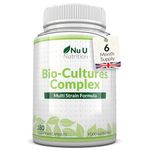 Bio-Cultures Complex - 180 High Strength Capsules - 6 Month Supply - Vegetarian Multi Strain - with Lactobacillus Acidophilus & Bifidobacterium - Nu U Nutrition