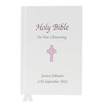 Personalised Pink Cross Bible Christening First Holy Communion Baptism New Baby Gift