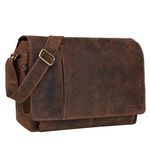 STILORD 'Elias' Vintage Messenger Bag Leather Shoulder Cross-Body Laptop Bag 15.6 inches MacBooks Genuine Buff Leather, Colour:Calais - Brown