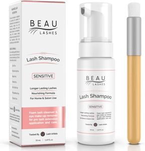 Eyelash Extension Foam Cleanser Shampoo & Brush (50ml) - Oil Free Sensitive Paraben & Sulfate Free Eyelid/Lash Foaming Wash Cleaner To Remove Makeup & Mascara - Ideal For Salons And Home Care