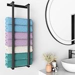 Nidouillet Towel Racks for Bathroom, Metal Towels Racks of Wall Mounted, with 2 Bars & 4 Hooks, Metal Bathroom Towel Holder for Rolled or Folded Large Towel Washcloths, Matte Black