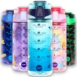 Fringoo - 650ml Kids Water Bottle - Carry Handle100% Leakproof & BPA Free Tritan Silicon Straw - Secure Flip Lock Lid, Blue Shark World Design