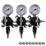 Beer Bar Wall Triple Regulator with three 5/16" Outlet Barb 0-100PSI Secondary Regulator Triple Gauge for Home Brewing by LUCKEG