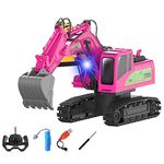 Remote Control Excavator Toy with Lights,RC Digger Tractor Toy,Digger Hydraulic Construction Vehicles with Alloy Shovel,RC Trucks Toys for Boys Girls Kids