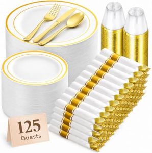 Lifewit 875PCS Disposable Dinnerware set, Plastic Plates for 125 Guests