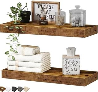 QEEIG Bathroom Floating Shelves for Wall 16 x 7 inch Wall Mounted Shelf Over Toilet Farmhouse Decor Small Set of 2, Rustic Brown (008-40BN)