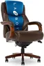 La-Z-Boy Delano Big & Tall Executive Office Chair, Ergonomic Mid-Back Body Pillow Lumbar Support, ComfortCore Memory Foam Cushion, Mahogany Wood Arms & Swivel Base, Bonded Leather, Chestnut Brown