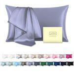 Natural Mulberry Silk Pillowcase for Hair and Skin Standard Size 20"X 26"Haze Blue Pillow Case with Hidden Zipper Soft Cooling Silk Pillow Covers for Sleeping(Grayish Blue, Standard, 1Pcs)