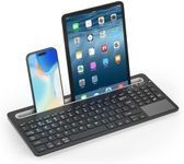 JPHTEK Wireless Keyboard with touchpad and Phone Holder, Multi-Device (Bluetooth+2.4GHz) Lag-Free Full-Size Keyboard with Phone Holder, Compatible with Mac OS, iOS, Windows, Android - Black