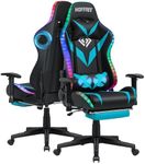 HOFFREE Gaming Chair with Bluetooth Speakers and Led Lights Massage Vide Game Chair with Footrest Reclining High Back Computer Gamer Chair Blue and Black