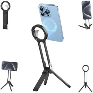 EGBULL Magnetic Phone Tripod, Foldable Portable Spring Clip Stand, Compatible with iPhone 12–17 Series & All Smartphones, Aluminum Alloy Stand for Live Streaming, Outdoor Use, 12N Strong Magnetic HOL