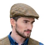 Mucros Weavers Irish Trinity Tweed Flat Cap for Men Newsboy Hat Made in Ireland (Brown Herringbone, X-Large)