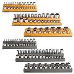 Mulwark 6PC Magnetic Socket Organizer - Socket Holder Set Contain SAE Metric 1/4", 3/8", 1/2" Socket Tray Holds 141 pieces Deep and Standard Size Sockets