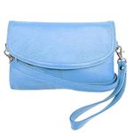 SILVERFEVER Leather Handbag Purse Womens Small Clutch Wristlet Crossbody Multi Compartment Organiser Fits Phone, Blue, Clucth-Wristlet-Crossbody