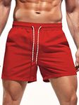 OYOANGLE Men's Solid Quick Dry Swim Trunks Drawstring Waist Beach Pool Board Shorts Red M