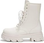 Cape Robbin Chrisley Combat Boots for Women - Platform Boots Lace Up High Tops, Ankle Booties for Women - Combat Boots Womens Platform - Off White Size 10