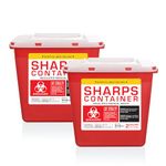 Sharps Container Large - Sharps Containers for Home Use and Labs - Portable Needle Disposal and Travel Size Biohazard Bin - 2 Gallon (Pack of 2)
