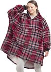 DEGREES OF COMFORT Original Sherpa Wearable Blanket Hoodie, Oversized Hooded Sweatshirt Blankets, One Big Size Fits All, 38x32 Red Plaid