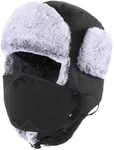 Home Prefer Men's Trapper Hat with Face Mask Faux Fur Trooper Trapper Hat for Men Winter Ushanka Hunting Hat Water Resistant (US, Alpha, One Size, Black)