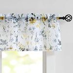 Fragrantex Window Valance Kitchen Curtain 15 Inch Length Yellow and Grey Flower Print Semi Sheer Short Bar Window/Bathroom/Basement Curtains 56" W x 15" L Multi-Color, 1 Panel