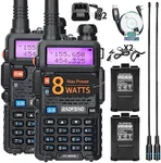 BAOFENG UV-5R 8W Ham Radio Long Range UV5R Handheld High Power Dual Band VHF UHF Walkie Talkies with Programming Cable and Earpiece (Black+2Pack Full Set)