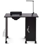 Giantex Nail Desk Manicure Table, Nail Tech Table with Dust Collector, Bendable LED Lamp, Lockable 5-Drawer Cabinet, Wrist Rest, Wheels, Rolling Nail Table for Nail Tech Beauty Salon Workstation