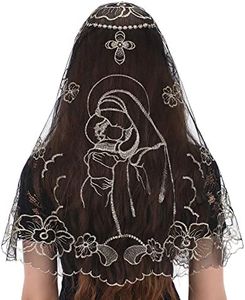 Bozidol Church Mantilla Catholic Veil：The Virgin and Child Black Gold Lace Chapel Veils Latin Mass Head Coverings for Women