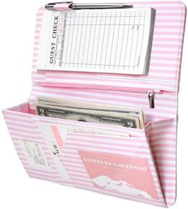 Zreal Server Book for Waitress with Zipper, Magnetic Pocket Pink Stripes