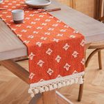 Boho Burlap Burnt Orange Table Runner, Spring Summer Kitchen Dining Table Decoration for Indoor Outdoor Home Farmhouse Decor, Table Runners 72 inches Long