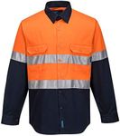 Prime Mover Hi-Vis Two Tone Regular Weight Long Sleeve Shirt with Tape (Orange/Navy (Orange/Navy_Large)