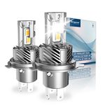Sinoparcel Upgraded H4 LED Headlight Bulbs, 500% Brighter Cool White H4 Headlight Bulbs for Car High and Low Beam, with Built-in Cooling Fan, IP67, Pack of 2