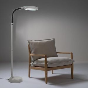ROCKLINE Daylight LED Reading Lamp Floor Standing - Standard Reading Light for Living Room, Bedroom or Study - Energy Saving Bulb - Natural Bright LED Light Craft Floor Lamps - Grey