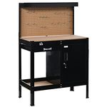 HOMCOM Garage Workbench with Storage, Multipurpose Tool Bench with Drawer, Peg Board, Open Shelf and Cabinet with Keys, Black