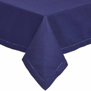 HOMESCAPES Navy Blue Cotton Tablecloth 4 Seater Square 137 x 137 cm (54 x 54 Inches) Washable Hand Woven 100% Plain Cotton with Decorative Ladder Stitch Edge