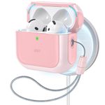 ESR for AirPods 4 Case, Compatible with AirPods 4th Generation Case (2024) (USB-C), Compatible with MagSafe, Drop Protection Cover with Lanyard, Magnetic Lid Lock, Orbit Hybrid Case, Pink