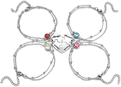 Zysta Bracelet Amitié pour 2/3/4 Meilleures amies en acier inoxydable, Bracelet avec Puzzle Cœur Pendentif Porte-bonheur pour amis, Acier inoxydable, No Gemstone