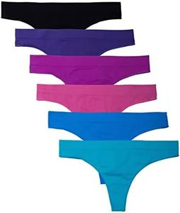 Kalon 6 Pack Women's Nylon Spandex Thong Underwear (4X, Jewels)