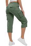 Rdruko Hiking Cargo Shorts Women Drawstring Elastic Waist Capri Pants Summer Casual Outdoor Hiking Work Travel Golf Cropped Trousers Army Green XXL