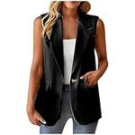 Women's Sleeveless Blazers Open Front Casual Vests Solid Color Lapel Single Button Lightweight Office Blazer Jackets manteau leger femme