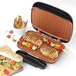 Salter EK4366COP Nero Health, Electric Non-Stick Versatile Grill & Panini Press, Cook Chicken, Kebabs, Fish & More, Removable Drip Tray, Automatic Temperature Control, Black/Copper Accents,1000W