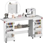 Large Folding Sewing Table, Double-Opening Side Cabinet, Rolling Sewing Machine Cabinet Craft Station Desk with Lockable Wheels Shelves, Storage Trays, etc for Apartment Small Spaces, Home, Bedroom