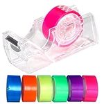 6 Roll Removable Highlighter Tape with Dispenser, 0.7" x 288" Transparent Colored Tape with Mini Refillable Dispenser, Invisible Tape Strips for Book Office Home School (1 Set)