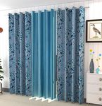 Parda Sansar Long Crush Digital Floral Print Eyelet Door Curtains Set of 3 (Door - 7 feet, 2 Aqua Tree + 1 Plain, Eyelet;Blackout)