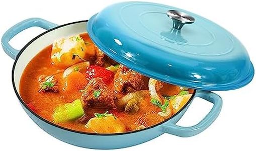 COOKWIN Cast Iron Casserole Braiser, 3.8 Quart,Heavy Duty Casserole Skillet with Lid and Dual Handles, Porcelain Enameled Surface Cookware Pot, Mother's Day Gifts for Family Light Blue