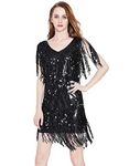 ZX Women V Neck 1920s Sequin Fringe Flapper Dance Dress Latin Salsa Ballroom Costume Gatsby Cocktail Dress with Accessories, Black, Medium