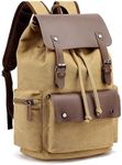 Fsiomo Vintage Canvas Backpack for Men & Women,Denim Rucksack for Travelers, Laptop School Bag (Khaki)